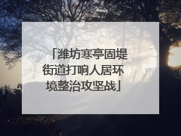 潍坊寒亭固堤街道打响人居环境整治攻坚战